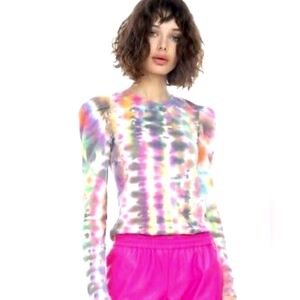 Generation Love Puff Shoulder Top Pink Tie-dye Long Sleeve Colorful